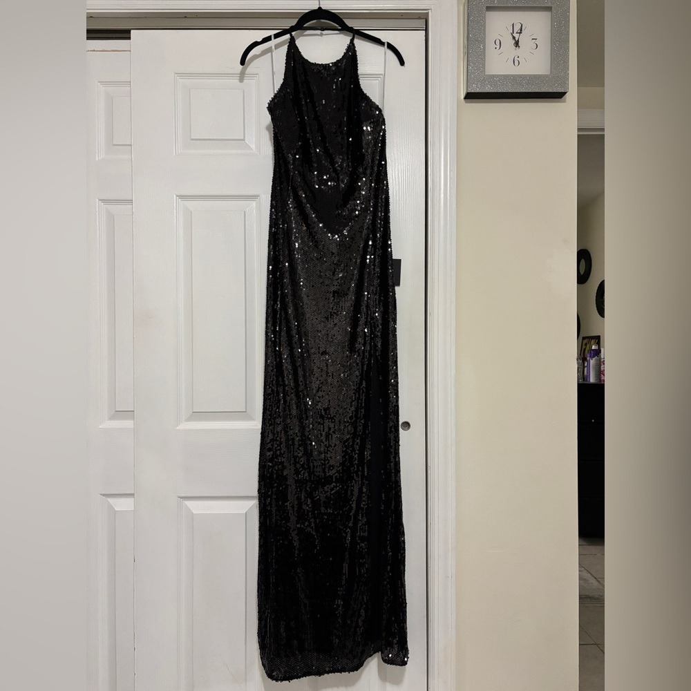Lulu's Black Sequin Backless Dress